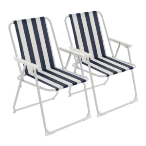 Housewares Pack of 2 Folding Metal Beach Chairs - Blue Stripe